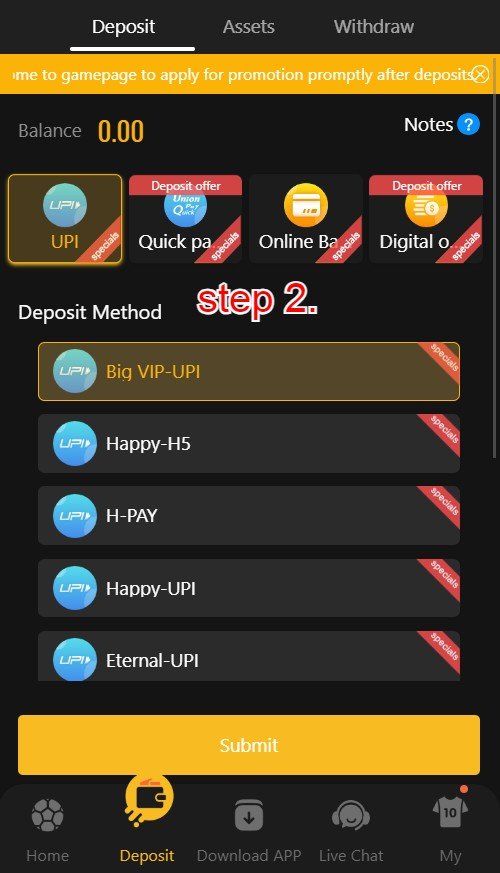 How to deposit Step2