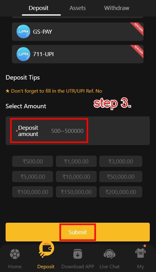 How to deposit Step3
